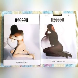 Two pairs NIP Wolford tights. Women's large & color black. Opaque. Merino.